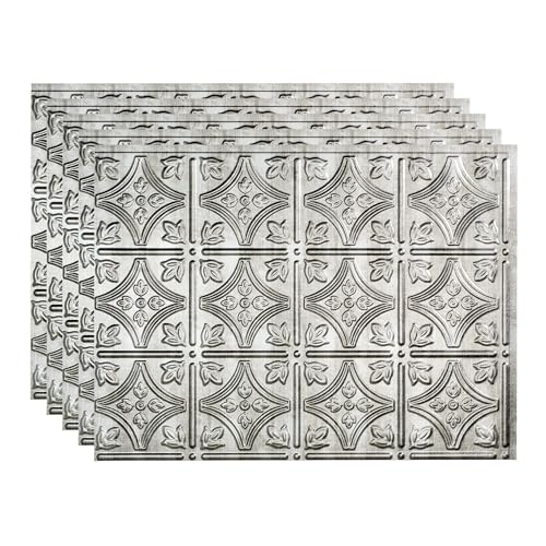 FASÄDE Traditional Style/Pattern 1 Decorative Vinyl 18in x 24in Backsplash Panel in Crosshatch Silver (5 Pack) - color: Crosshatch Silver, size: 5 Pack