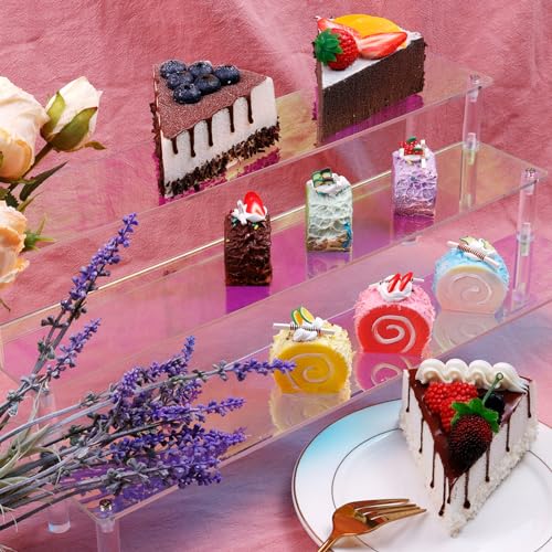 MY MIRONEY 3 Tier Acrylic Riser Display Shelf Iridescent Display Stand Figurines Decoration Organizer Cupcakes Holder for Display Food Desserts Collectibles Perfume Makeup(15.75" x 7.28" x 5.91") - size: 15.75" x 7.28" x 5.91"