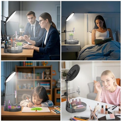 Zoom Lighting for Computer, Desk Ring Light with Stand, 55W Dimmable Full Screen Ring Light, with Rotating Storage Box, Pen Holder Stand, Phone Holder & Controller (Black, 10.5) - color: black