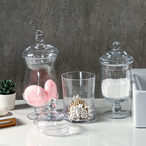 MyGift Clear Glass Apothecary Jars with Lid, Decorative Footed Vase, Candy Buffet Containers, Set of 3 - color: Clear Glass