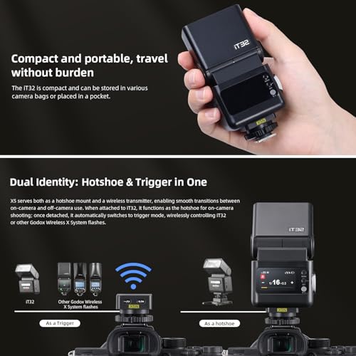Godox IT32 TTL Camera Flash with X5N Wireless Flash Trigger/Magnetic Hotshoe for Nikon, Touchscreen 2.4G Wireless TTL&HSS, LED Modeling Light, with Reflector and Diffuser