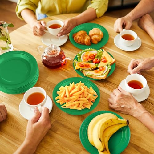 Breroa 72 Green Paper Plates - 7 Inch Bulk, Heavy Duty, Solid Color, Round Dessert Plates for Parties & Weddings - color: Green