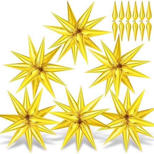 Gold Star Balloons - 74 Pcs Big 26 Inch Mylar Spike Balloons, 12 Point Star Explosion Foil Cone Balloon for Birthday, Wedding, Graduation, New Years, Party Supplies - color: Gold Star Cones, 26 Inch