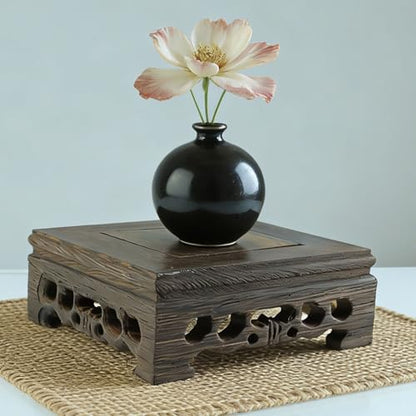 Traditional Craft Wooden Base Wood Display Stand Oriental Square Shape Pedestal 4" x 4" - color: N-4"