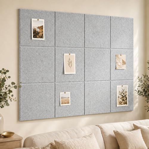 Large Cork Boards for Walls – 48" x 36" Self Adhesive Felt Wall Tiles, Ideal for Office Wall Organizing Bulletin Board, Easy to Install Cork Boards Felt Board - color: Light Grey, size: 48“ X 36"