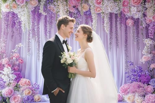 6X4ft Purple Flower Wall Backdrop Romantic Floral Wedding Photography Background for Wedding Bridal Shower Anniversary Girls Birthday Decor Photo Studio Props Wall Decor Banner - color: Purple, size: 6X4FT