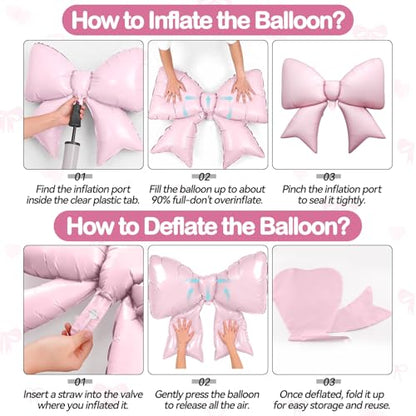 Biapian 6 Pcs Pink Bow Balloons, 38 Inch Giant Bow Foil Balloons, Elegant Pink Aluminum Balloon for Girls Women Bow Themed Birthday Bridal Baby Shower Wedding Bachelorette Princess Party Decorations - style: Pink Bow