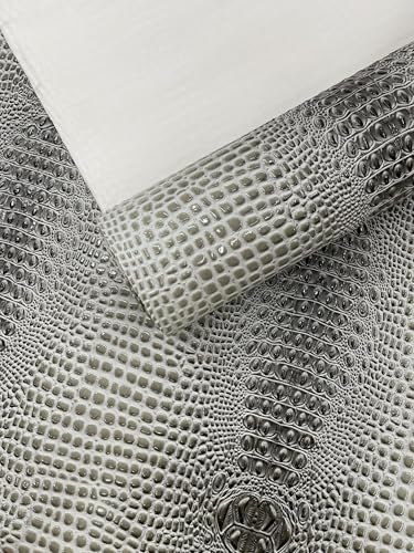 Glossy Two Tone Gator Fake Leather Upholstery, 3D Crocodile Skin Texture Faux Leather PVC Vinyl, 54" Wide (Stone Gray, 12" X 54") - color: Stone Gray, size: 12" X 54"