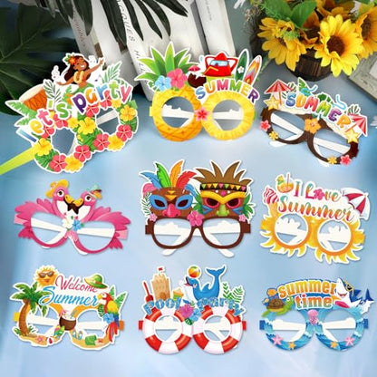 Konsait 18 Pack Luau Beach Pool Summer Paper Glasses for Adults, Hawaiian Aloha Party Favors, Accessories & Photo Props