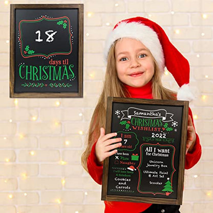 Excello Global Products Wooden Chalkboard 13 by 17 in Photo Frame Christmas Decoration with White Chalks, Version 1, Set of 2 Boards