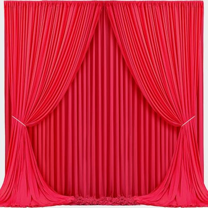 Red Backdrop Curtains 4 Panels-Wrinkle-Free Polyester Photography Drapes Party Photo Backgrounds for Wedding Christmas Photo Backdrops- 16 X10FT (Red) - color: Red, size: W4' x H10'(4 panels)