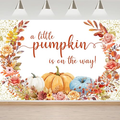 Fall Baby Shower Backdrop A Little Sweet Pumpkin is On The Way Party Decorations Autumn Floral Leaves Baby Shower Photography Background Photo Booth Props Cake Table Banner 5x4ft - color: Baby Shower-1, size: 5x3ft