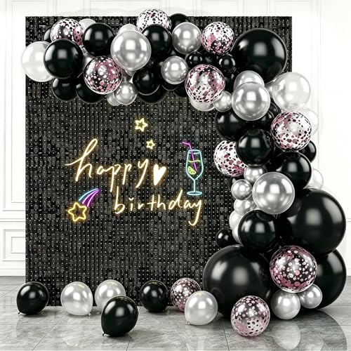 Black Shimmer Wall Backdrop,Shiny Sequins,36Pcs Sequins Backdrop Panels,Glitter Bling Photo Background for Birthday Party Wedding Engagement Anniversary Graduation (Each 1FT², Total 36FT²) - color: Black, size: 6 FT x 6 FT