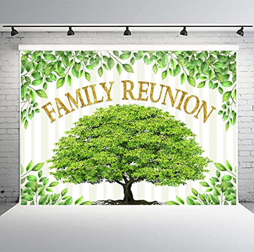 Family Reunion Backdrop, Family Tree Members Theme Photo Backdrop Vinyl 10x8ft Green Tree Family Gather Welcome Party Photography Backdrops Rod-Pocket Props, BJLSGU97 - size: 10x8ft