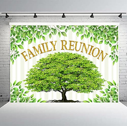 Family Reunion Backdrop, Family Tree Members Theme Photo Backdrop Vinyl 10x8ft Green Tree Family Gather Welcome Party Photography Backdrops Rod-Pocket Props, BJLSGU97 - size: 10x8ft