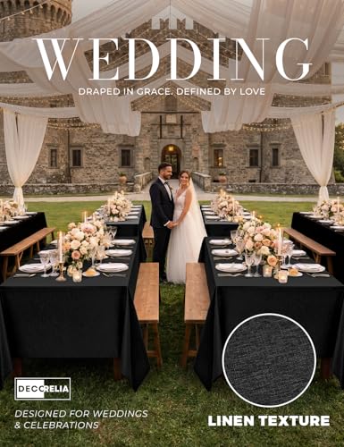 Decorelia Black Faux Linen Tablecloths for Rectangle 8 Ft Table-6 Pack, Washable Polyester Rustic Rectangular Fabric Cloth Table Cloth Cover for Wedding,Outdoor,Events,Party,Banquet, Dining 60x84 Inch - color: Black, size: 84" x 60"-6 Pack