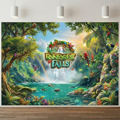 Rainforest Falls VBS Backdrop Rainforest Party Decorations for 2026 VBS Sunday School Classroom Banner Photo Props 7x5FT