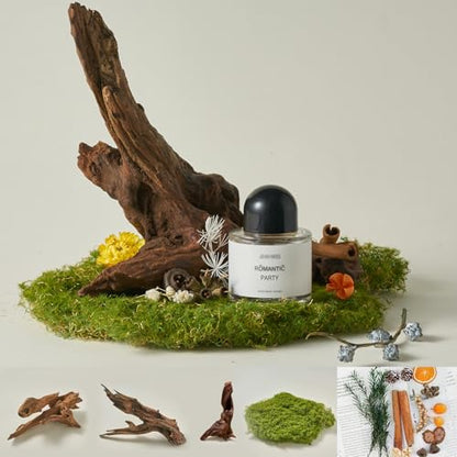 14PCS Product Photography Props：Natural Sunken Wood Photography Props with Imitation Moss Dried Flowers- Small Items Photo Props for Jewelry Cosmetics Perfume