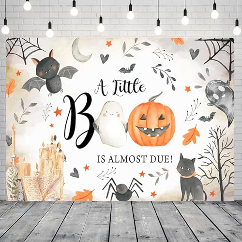Halloween Baby Shower Backdrop A Little Boo is Almost Due Cartoon Ghost Pumpkins Bats Background Photography Banner for Newborn Birthday Party Decorations Photo Photobooth Props 5x4ft - color: Halloween Pumpkin, size: 5x3ft