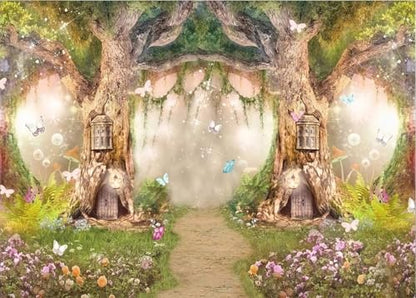 Enchanted Forest Backdrop Fairytale Fairy Photography Background Birthday Party Decoration for Girls Photo Booth Props 8x6ft - size: 8X6FT