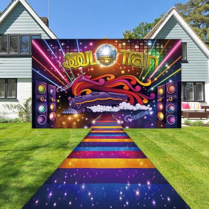 2 Pcs Retro 70's and 80's Neon Glow Photo Background Polyester Fabric Colorful Disco Dancing Prom Party Theme Photography Backdrop Runway Carpet Decoration Studio Props Banner
