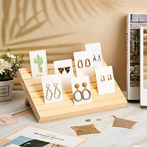 Marsui 62 Pcs Wood Earring Display Stand Earring Card Display 2 Sets of Holder with Cards Jewelry Stands for Selling - color: Wood Color