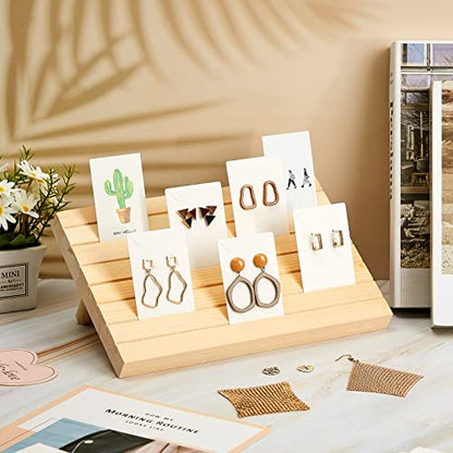 Marsui 62 Pcs Wood Earring Display Stand Earring Card Display 2 Sets of Holder with Cards Jewelry Stands for Selling - color: Wood Color