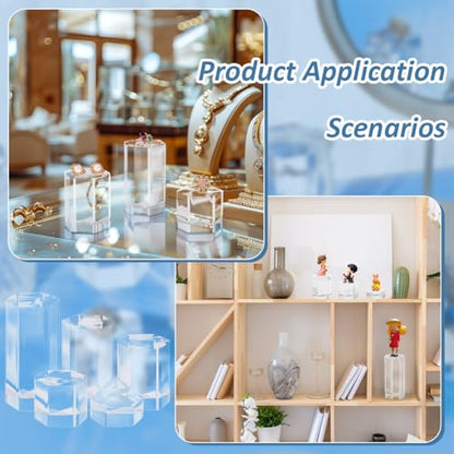 BENECREAT 5 Pcs Acrylic Blocks, Clear Hexagon Display Pedestals, Display Blocks Tabletop Display Stand, Photography Props for Miniature Collectible Jewelry Watch and Decor Displaying