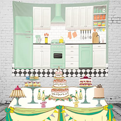 9x6ft Fabric Christmas Home Kitchen Backdrop Baking Tools Cartoon Background for Home Xmas Interior Decoration Newborn Baby Shower Birthday Party Banner Kids Video Photo Booth Studio Props - size: 9x6FT