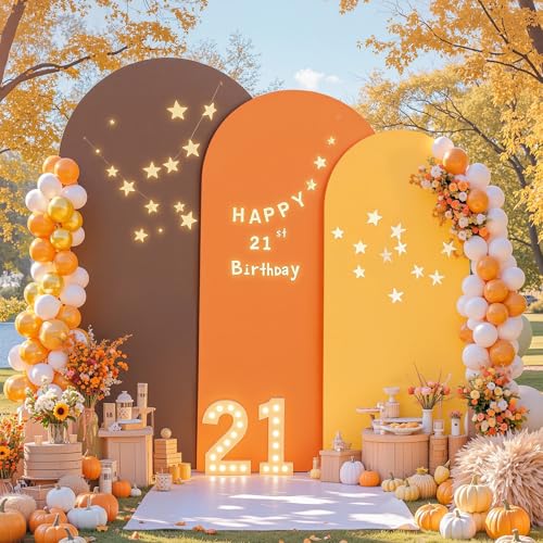 Wedding Arch Backdrop Cover Autumn Harvest Set of 3 Orange Red Brown Arch Covers Backdrop Cover for Birthday Party Ceremony Bridal Baby Shower Banquet Decoration 6FT 6.6FT 7.2FT - color: Orange Red Brown, size: 6FT+6.6FT+7.2FT
