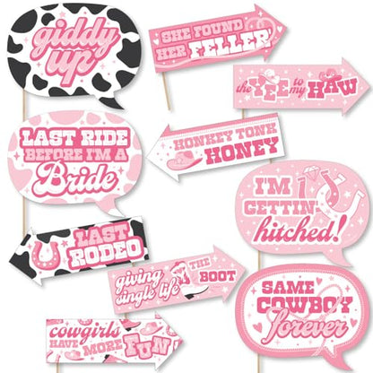 Big Dot of Happiness Funny Last Rodeo - Pink Cowgirl Bachelorette Party Photo Booth Props Kit - 10 Piece - color: Rodeo