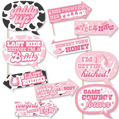 Big Dot of Happiness Funny Last Rodeo - Pink Cowgirl Bachelorette Party Photo Booth Props Kit - 10 Piece - color: Rodeo