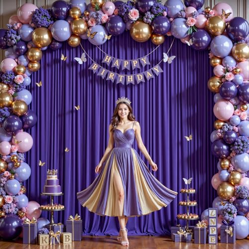 8ftx10ft Wrinkle Free Purple Backdrop Curtain - 10 Feet Photography Backdrop Drapes, Silky Polyester Back Drop Cloth for Wedding Baby Shower Balloon Arch Background - color: Purple, size: 8FTx10FT (W4'xH10', 2 Panels)
