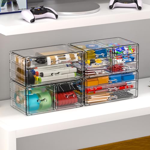 Cq acrylic 4 Pack Clear Acrylic Drawer Organizer Countertop,Stackable 13 Drawers Makeup Storage, Cube Make up Organizer for dresser Hair Clip,Beauty Product Desk and Bathroom Organizers and Storage - size: Large 13 Drawers