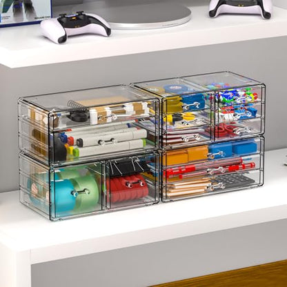 Cq acrylic 4 Pack Clear Acrylic Drawer Organizer Countertop,Stackable 13 Drawers Makeup Storage, Cube Make up Organizer for dresser Hair Clip,Beauty Product Desk and Bathroom Organizers and Storage - size: Large 13 Drawers