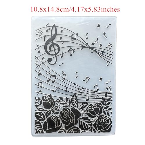Arbuya Music Notes Plastic Embossing Folders for Card Making Roses Meloy Texture Embossing Folder for Scrapbooking Paper Crafting Home Decoration - color: Music Notation and Roses