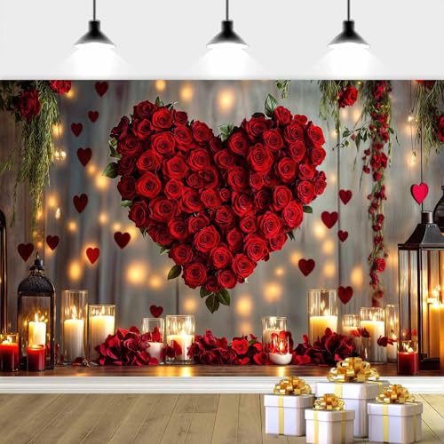 5X3ft Valentine's Day Backdrop Red Love Heart Photography Background, Wedding Bridal Party Background Decor Proposal Confession Backdrop Banner Portrait Photo Studio Booth Props, Red-5 - color: Red-5, size: 5x3ft