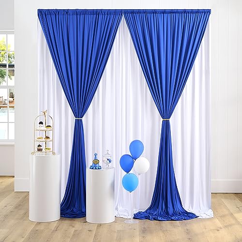 gogoparti Royal Blue and White Party Backdrop Curtains 10x10 Feet, 4 Panels Wrinkle-Free Polyester Drapes for Wedding, Baby Shower, Birthday Photography Background (2.5x10ft Each Panel) - color: Royal Blue+white, size: 60"W x 120"L (Pack of 4)