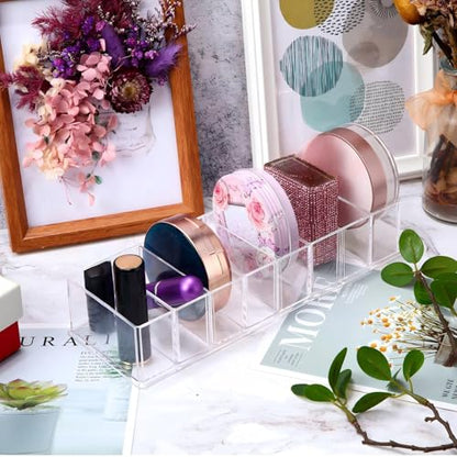 Tuanse 2 Pcs Acrylic Makeup Compact Organizer Detachable 8 Spaces Clear Vanity Drawer Organizer Eyeshadow Palette Storage for Lipstick Highlighter, Skincare Cosmetic Display Cases for Bathroom