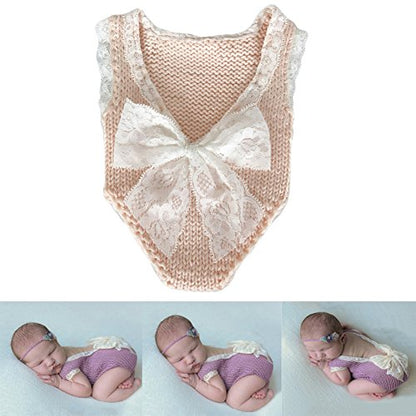 Zeroest Baby Girls' Baby Photography Props Photo Shoot Outfits Newborn Crochet Costume Knitted Clothes Rompers - color: Peach