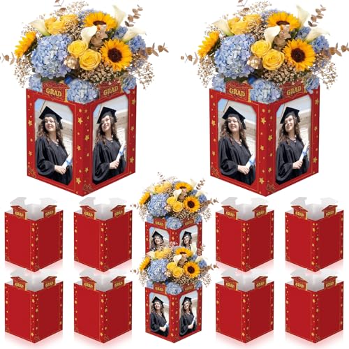 Spiareal 6 Pcs Graduation Photo Centerpieces for Table Class of 2026 Graduation Decorations 6 Inch Picture Display Frame Hollow Picture Props Box for 2026 Congrats Grad Party Favors(Red) - color: Red