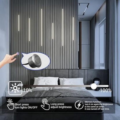 HAMRVL LED Recessed Lighting Wall Panel Lights, 6PCS 4000k Natural White Adhesive Slat Wall Lights with Touch Switch, Wall LED Light for Bedroom, Living Room, Studio, Kitchen Cabinets, Acoustic Walls - color: Silver - Natural White 4000k, size: 42in+26in+