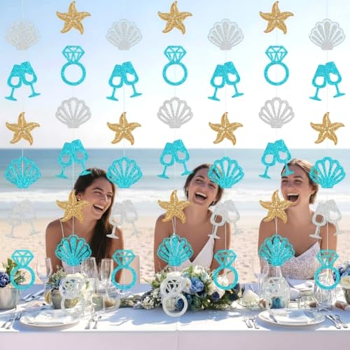 Xinnun Last Toast on The Coast Decorations Seashell Beach Bachelorette Hanging Banners Garland Coastal Cutouts Ribbon Streamers for Champagne Birthday Bridal Engagement Wedding Party Decor (Coast) - style: Coast