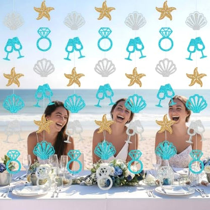 Xinnun Last Toast on The Coast Decorations Seashell Beach Bachelorette Hanging Banners Garland Coastal Cutouts Ribbon Streamers for Champagne Birthday Bridal Engagement Wedding Party Decor (Coast) - style: Coast