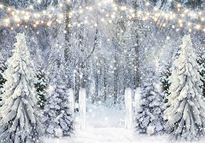 10x8ft Polyester Fabric Winter White Snowy Forest Backdrop Photography Glitter Wonderland Nature Xmas Trees Pine Forest Holiday Party Decor Kids Family Photo Studio Prop (LI- 805-3-JF) - size: 10'x8'