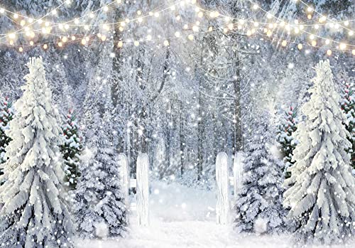 10x8ft Polyester Fabric Winter White Snowy Forest Backdrop Photography Glitter Wonderland Nature Xmas Trees Pine Forest Holiday Party Decor Kids Family Photo Studio Prop (LI- 805-3-JF) - size: 10'x8'