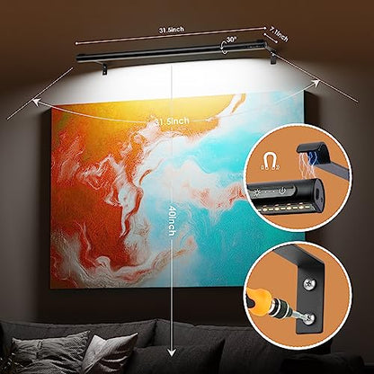 Battery Operated Wireless Picture Light，Rechargeable/Plugged in 31.5inch Painting Display Light,Remote Control Wall Lights with Three Modes and Timing for Art Frame (Black) - color: Black