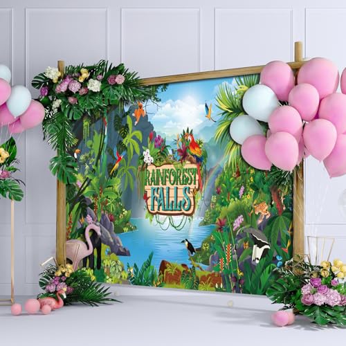 Gilprop 2 Pcs VBS 2026 Backdrop 9 x 6 ft Large Rainforest Falls Scene Photography Backdrop Party Decoration for Vbs Sunday School Classroom Christian Banner Photo Props