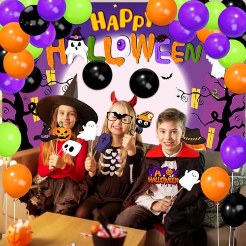 Halloween Photo Booth Props for Party Decorations Kit Photo Backdrop 7x5ft Happy Halloween Backdrops Kids Photoshoot Banner Scene Setter