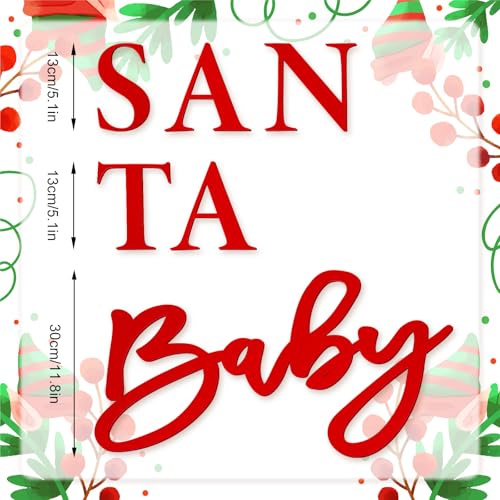 Whaline Felt Santa Baby Sign for Christmas Baby Shower Backdrop Red Xmas Felt Letter Gender Reveal Sign for Boy Girl 1st Birthday Party Arch Decor Wall Photo Prop